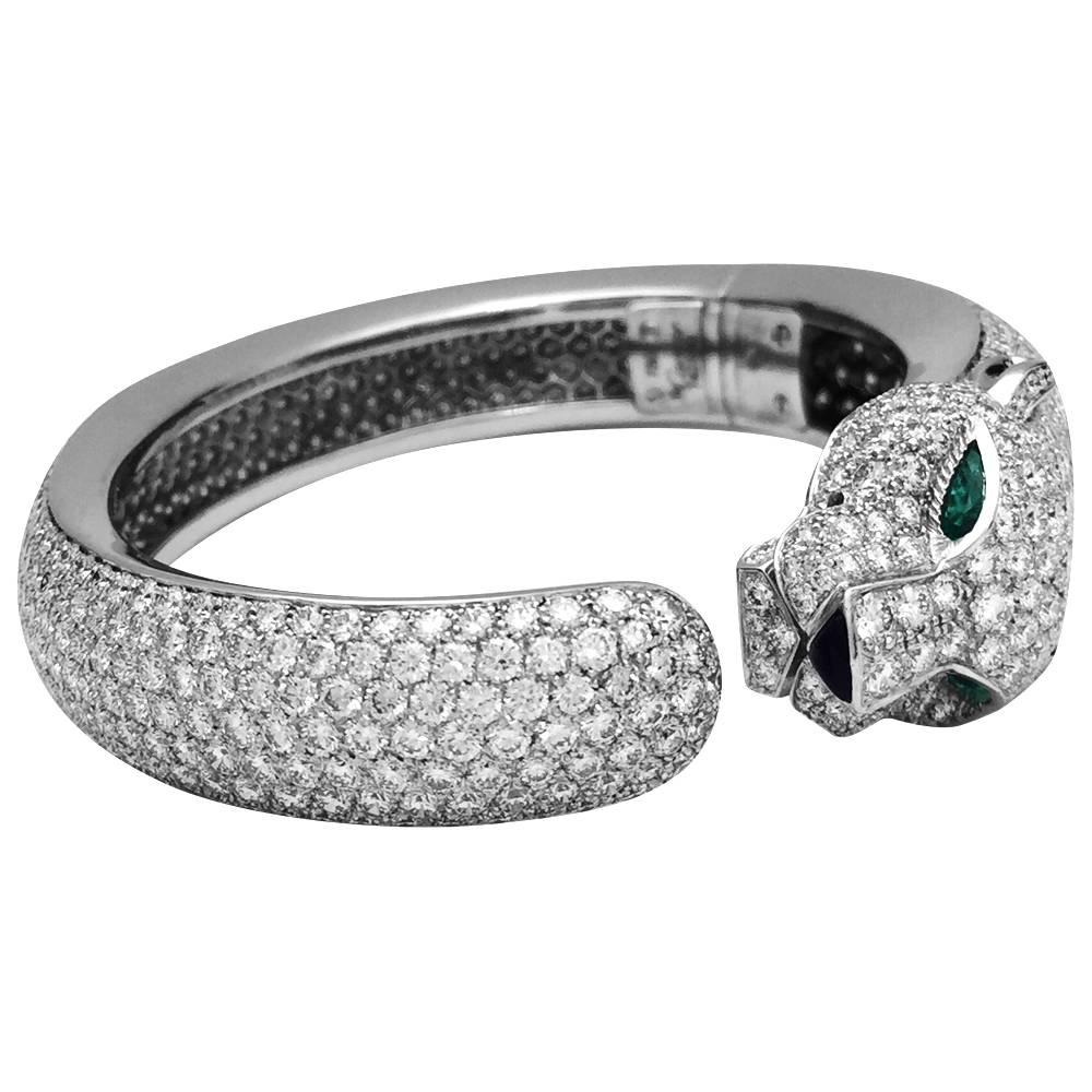 Cartier Panther Collection Diamonds Emerald Onyx Bangle