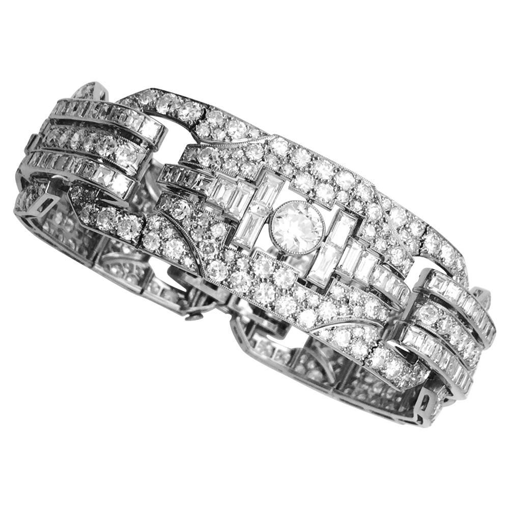 Platinum Art Deco Bracelet All Set with Diamonds