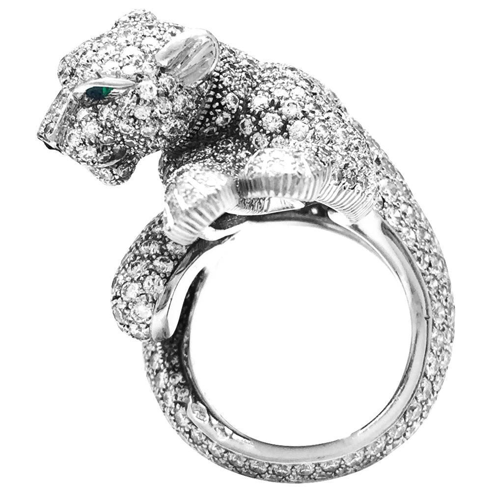 Cartier Ring, Féline Collection, Diamonds, Emeralds and Onyx
