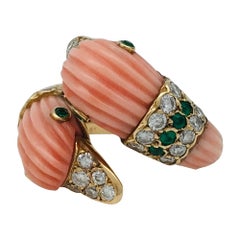 Van Cleef & Arpels Ducks Ring, Coral, Emeralds and Diamonds