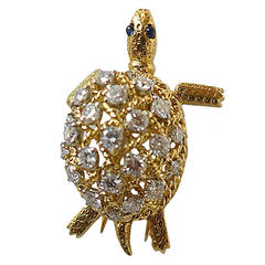 Cartier Sapphire Diamond Gold Turtle Brooch