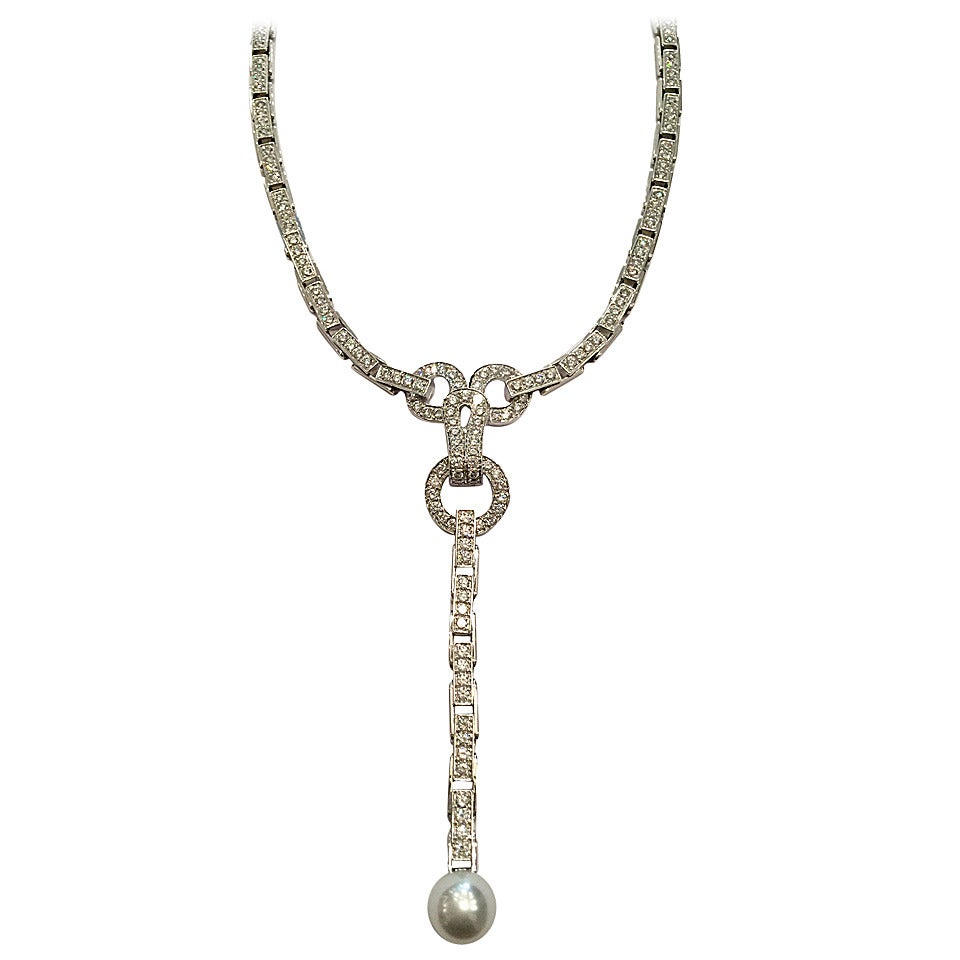 Cartier Agrafe Pearl Diamond Gold Drop Necklace