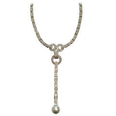 Cartier Agrafe Pearl Diamond Gold Drop Necklace