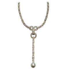 Cartier Agrafe Perlen-Diamant-Goldtropfen-Halskette