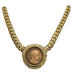 Bulgari Diamond Gold Roman Coin Necklace