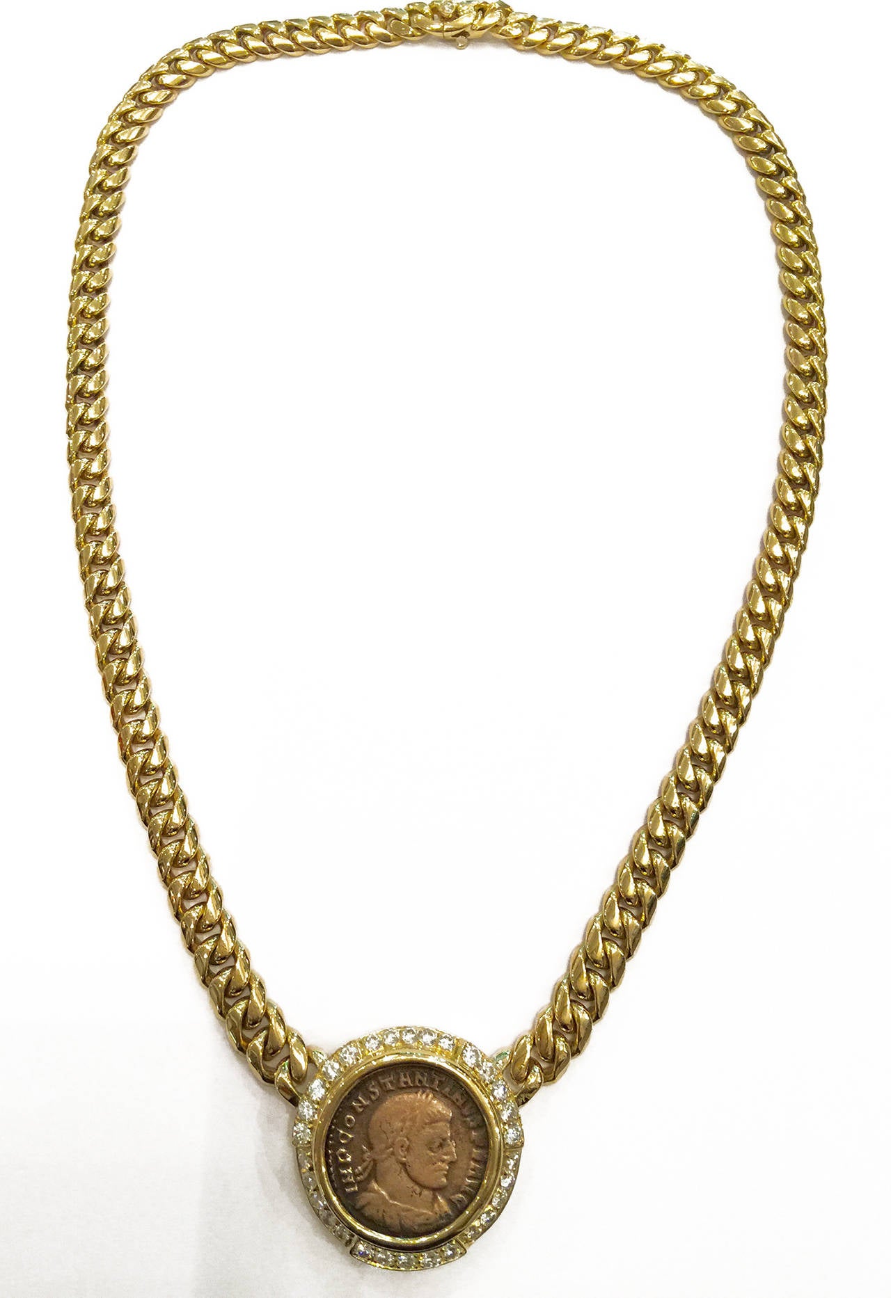 Bulgari Diamond Gold Roman Coin Necklace at 1stDibs