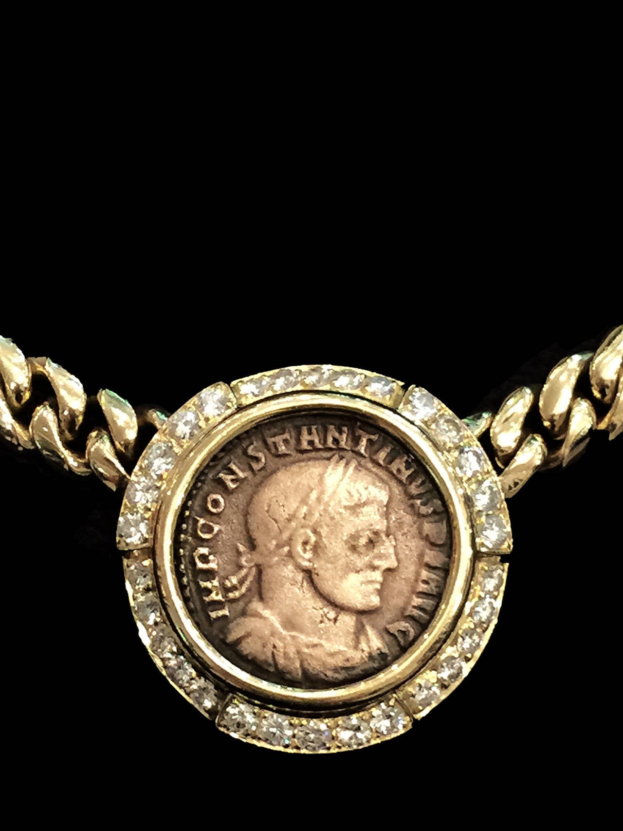 Women's Bulgari Diamond Gold Roman Coin Necklace