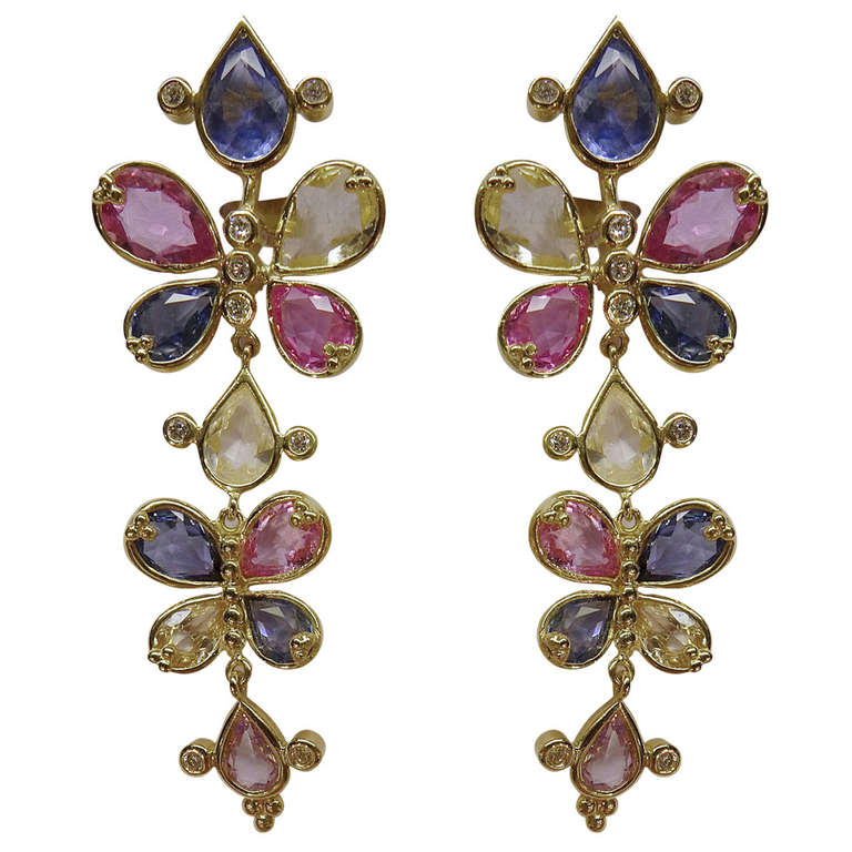 Temple St. Clair Multicolor Sapphire Diamond Gold Earrings