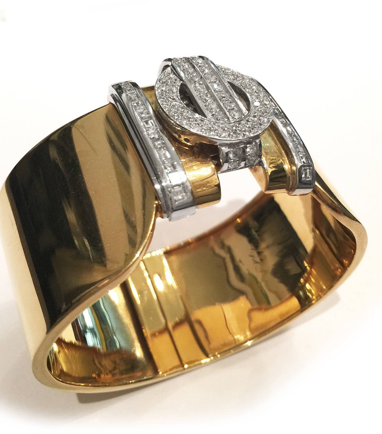 Art Deco Diamond Two Color Gold Cuff Bracelet
