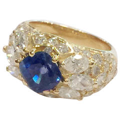 Sapphire Navette and Brilliant Cut Diamond Gold Ring Set