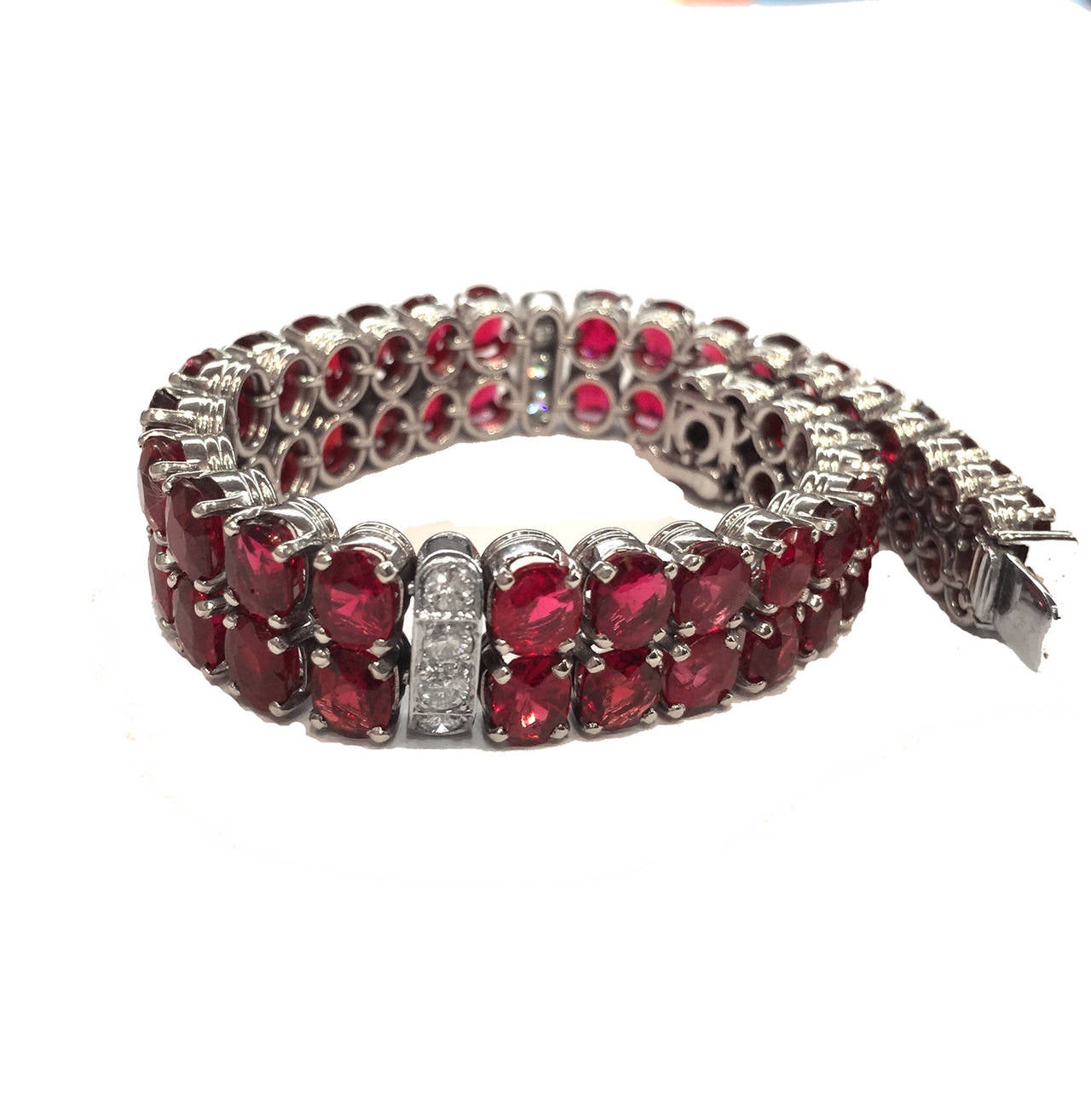 1960s red spinel diamond platinum bracelet 1