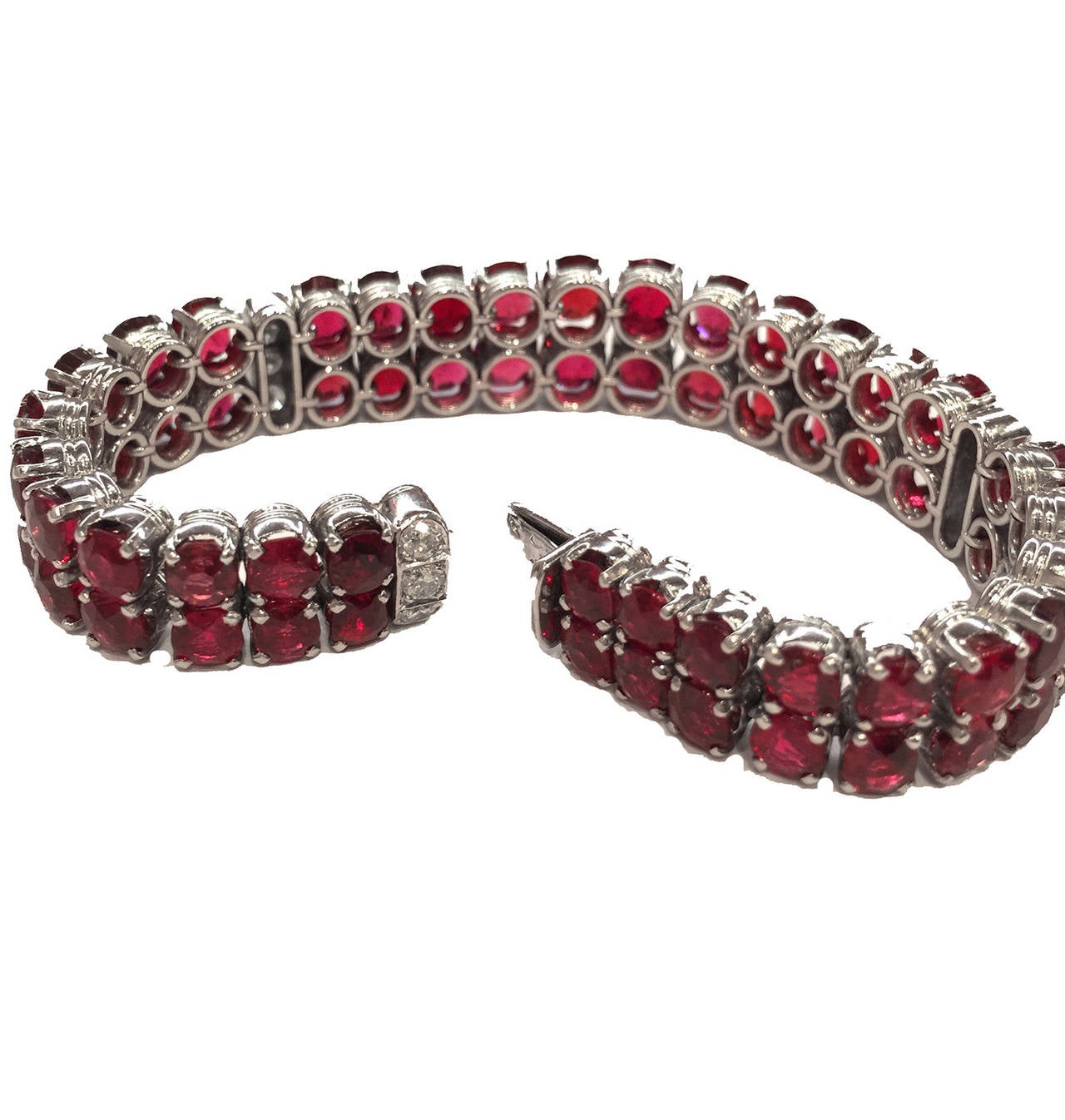 Women's 1960s red spinel diamond platinum bracelet