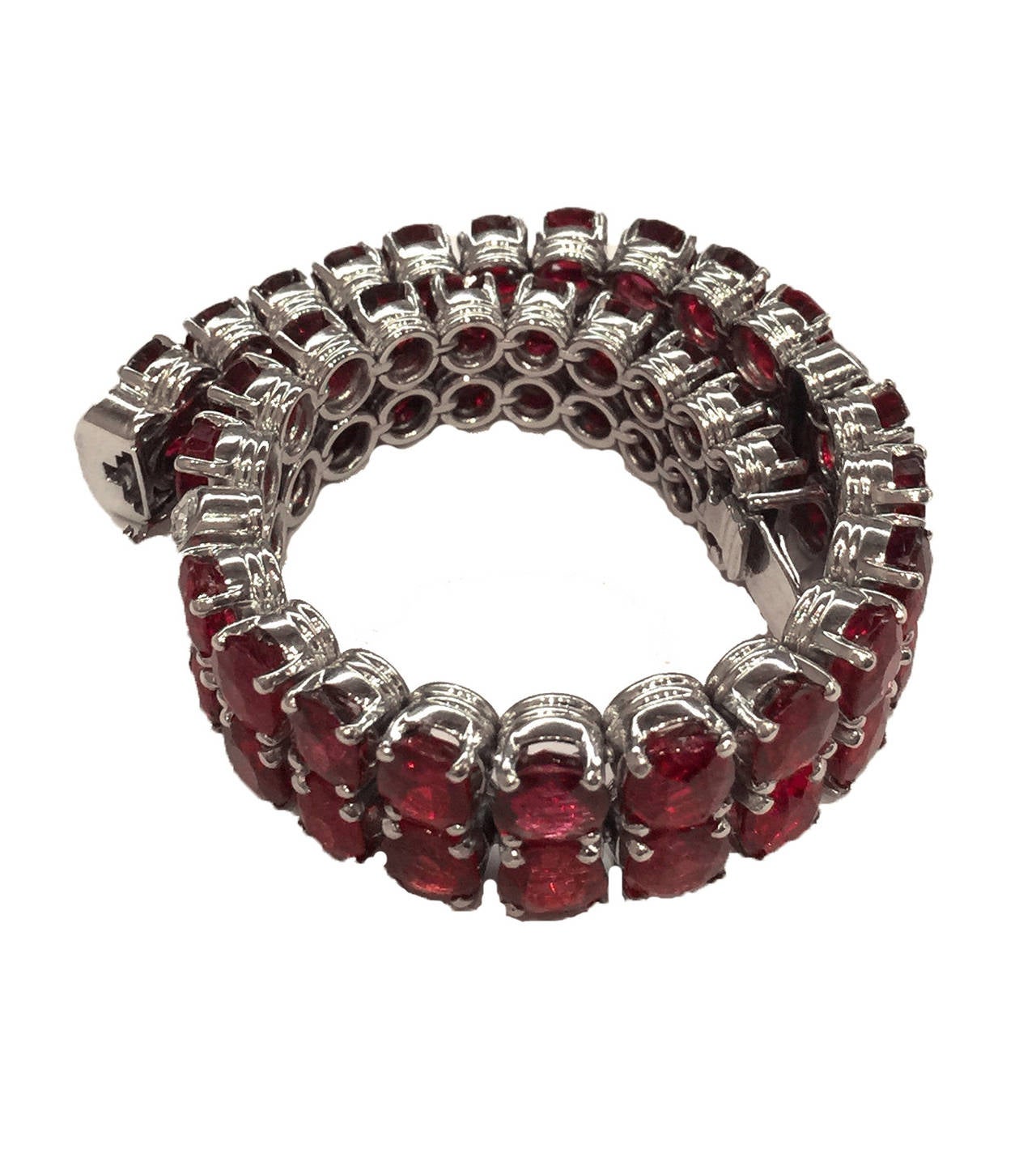 Contemporary 1960s red spinel diamond platinum bracelet