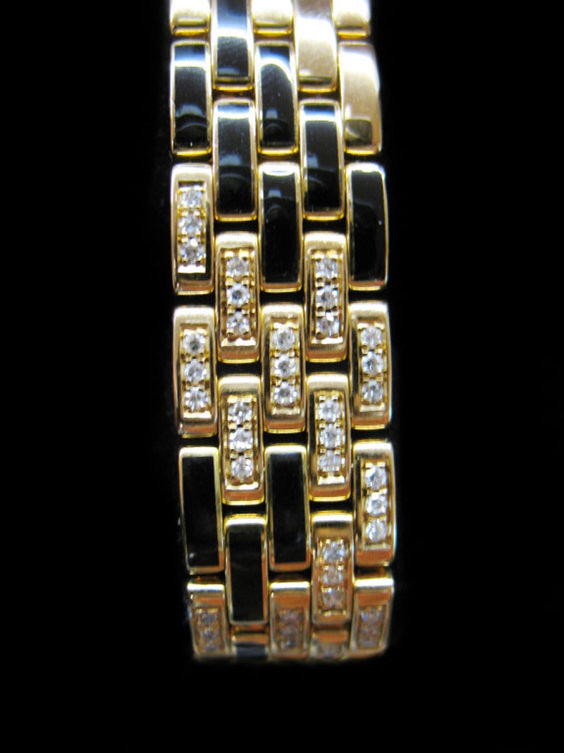 Cartier Lady's Yellow Gold Diamond Black Enamel Panther Quartz Wristwatch In Excellent Condition In Paris, IDF