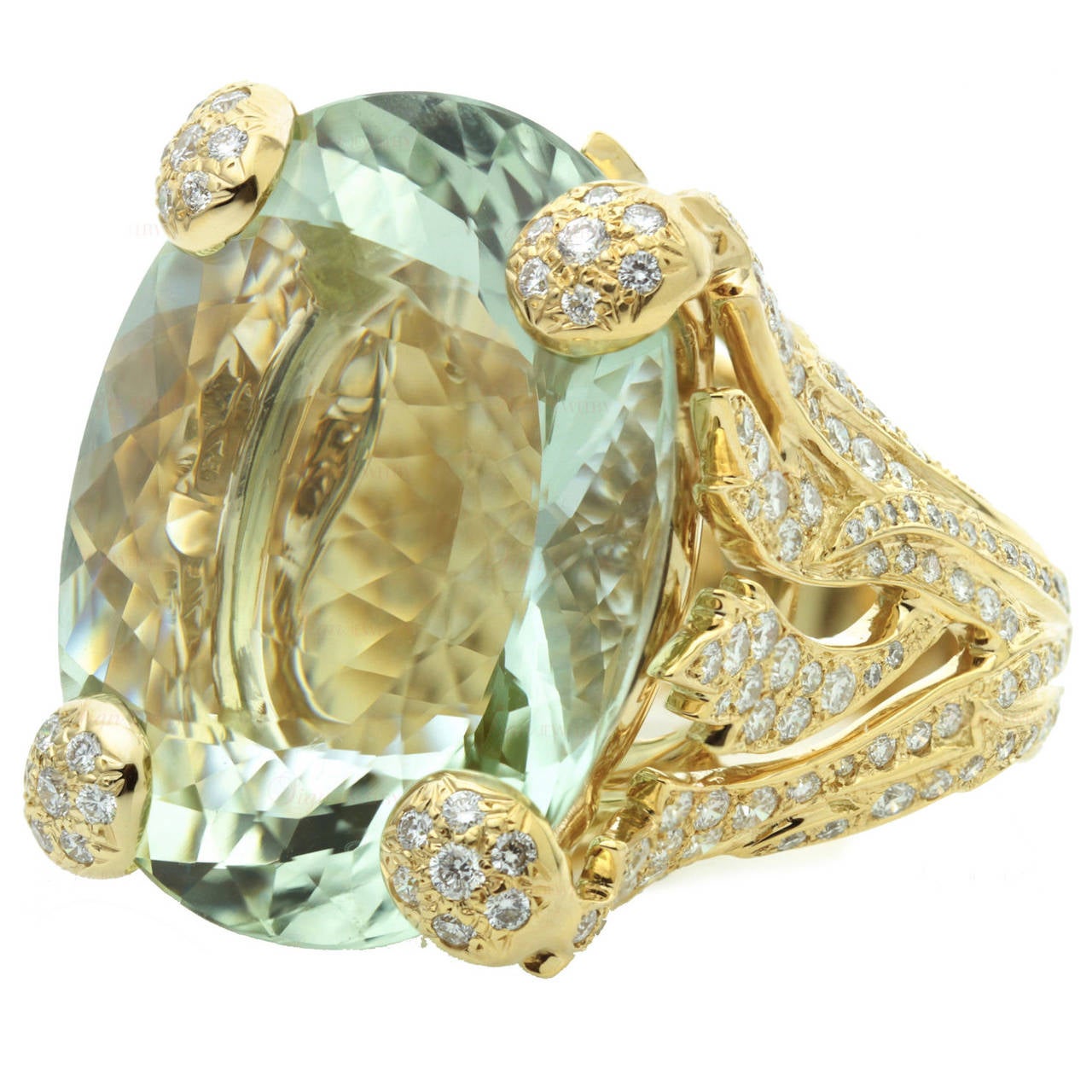 Christian Dior Green Beryl Diamond Gold Ring