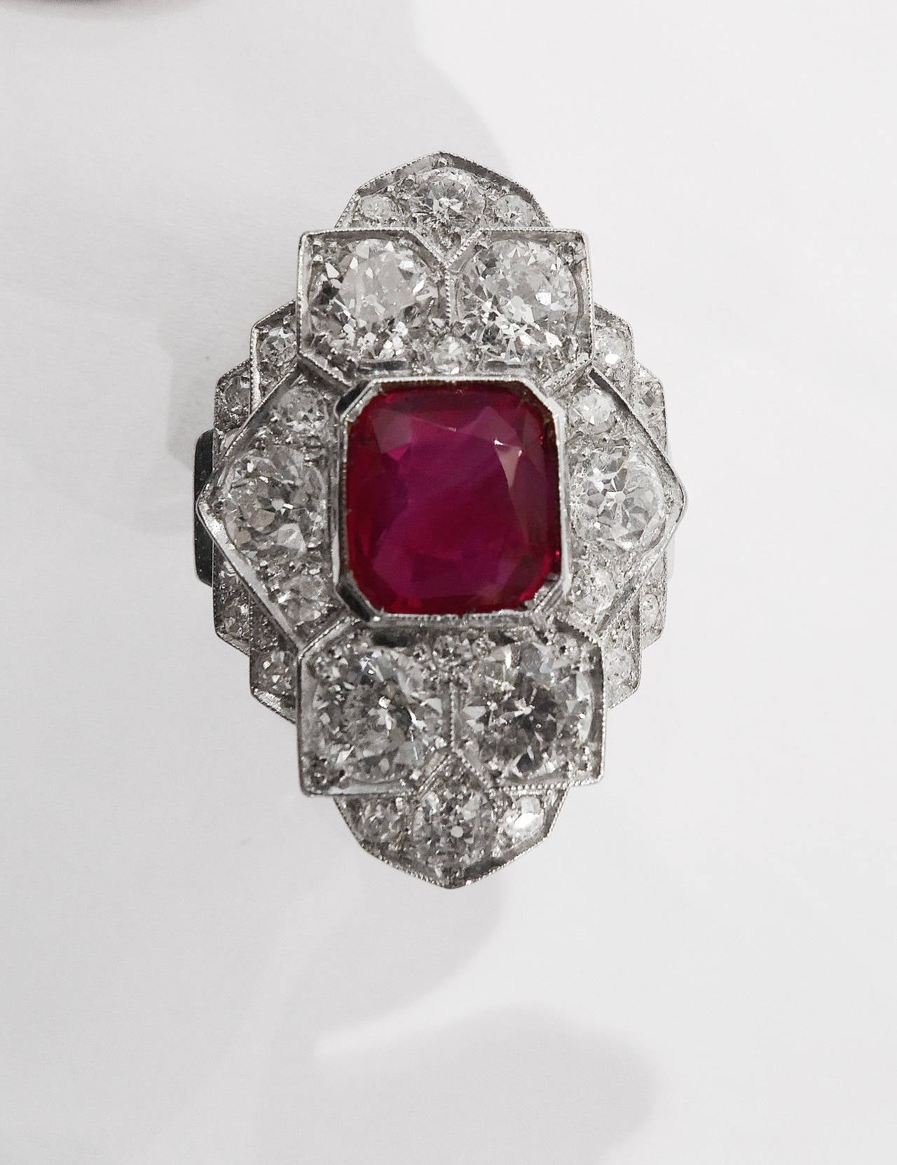 Spectacular Art Deco Ruby Diamond Platinum Ring For Sale 1
