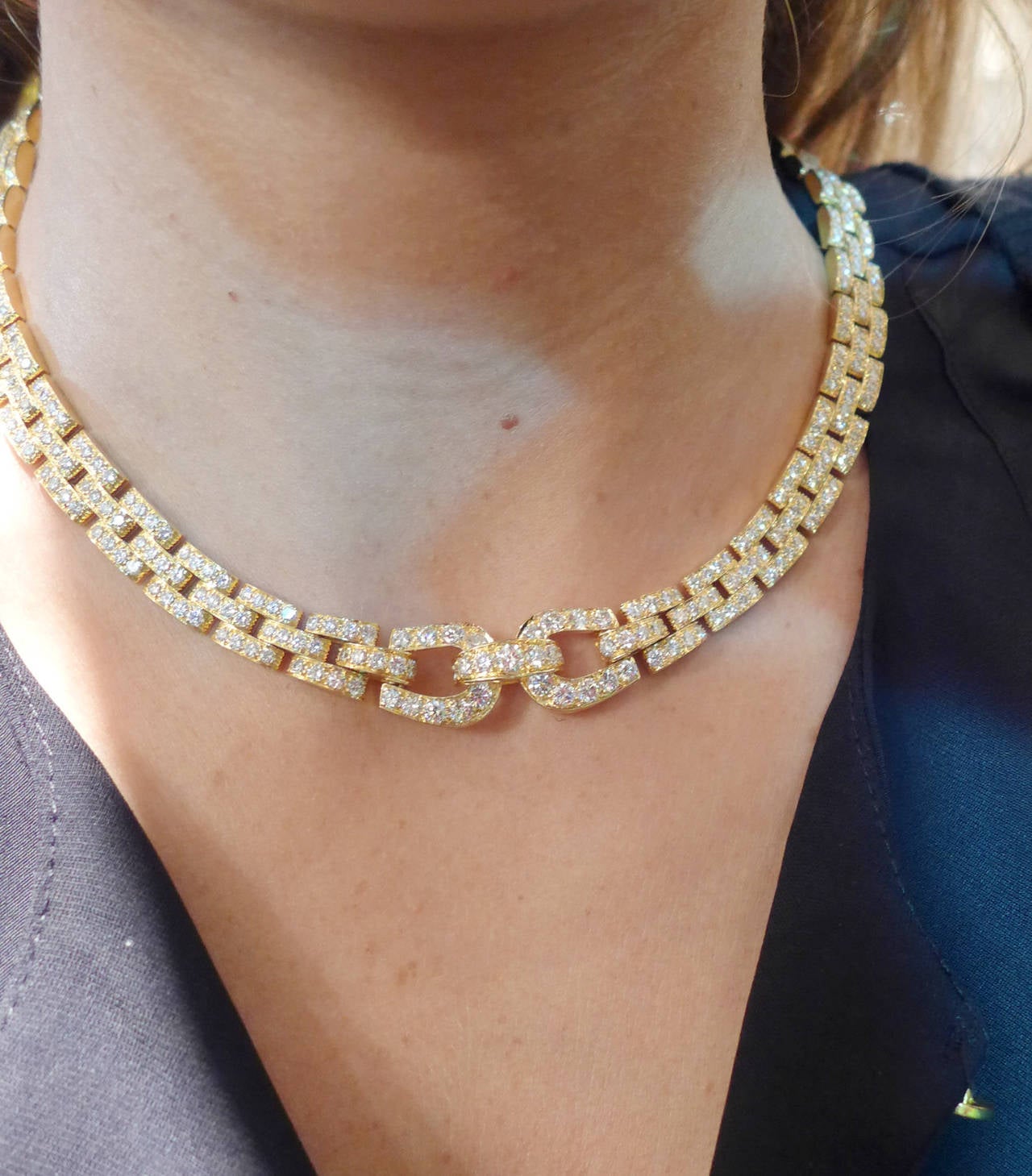 Women's Cartier Stirrup Collection Diamond Yellow Gold Necklace