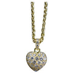 Cartier Diamond Yellow Gold Heart Pendant on a Cartier Chain