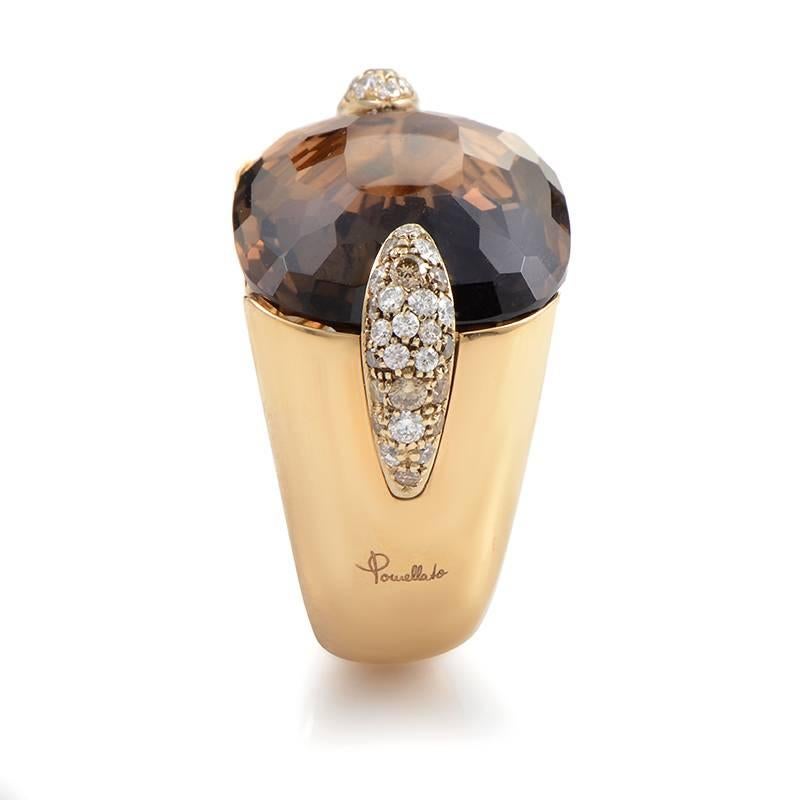 Contemporary pomellato pin up collection Smoky quartz diamond gold ring