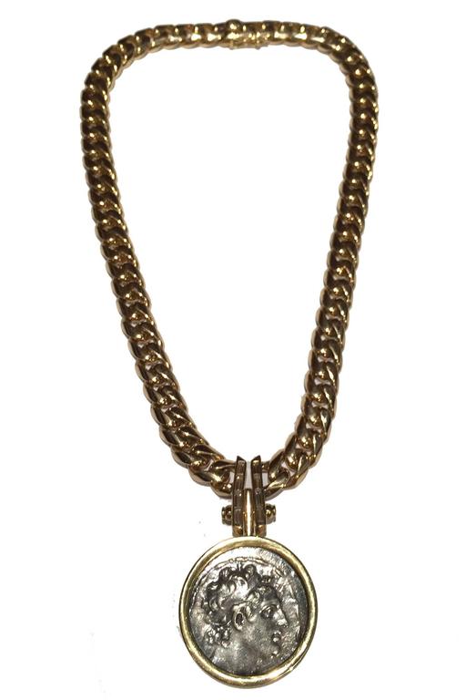 Bulgari Diamond Gold Roman Coin Necklace at 1stDibs | bulgari coin jewelry