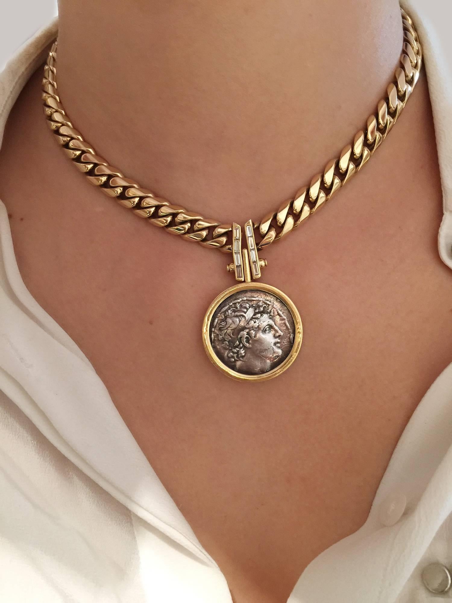 Women's Bulgari Diamond Gold Roman Coin Necklace