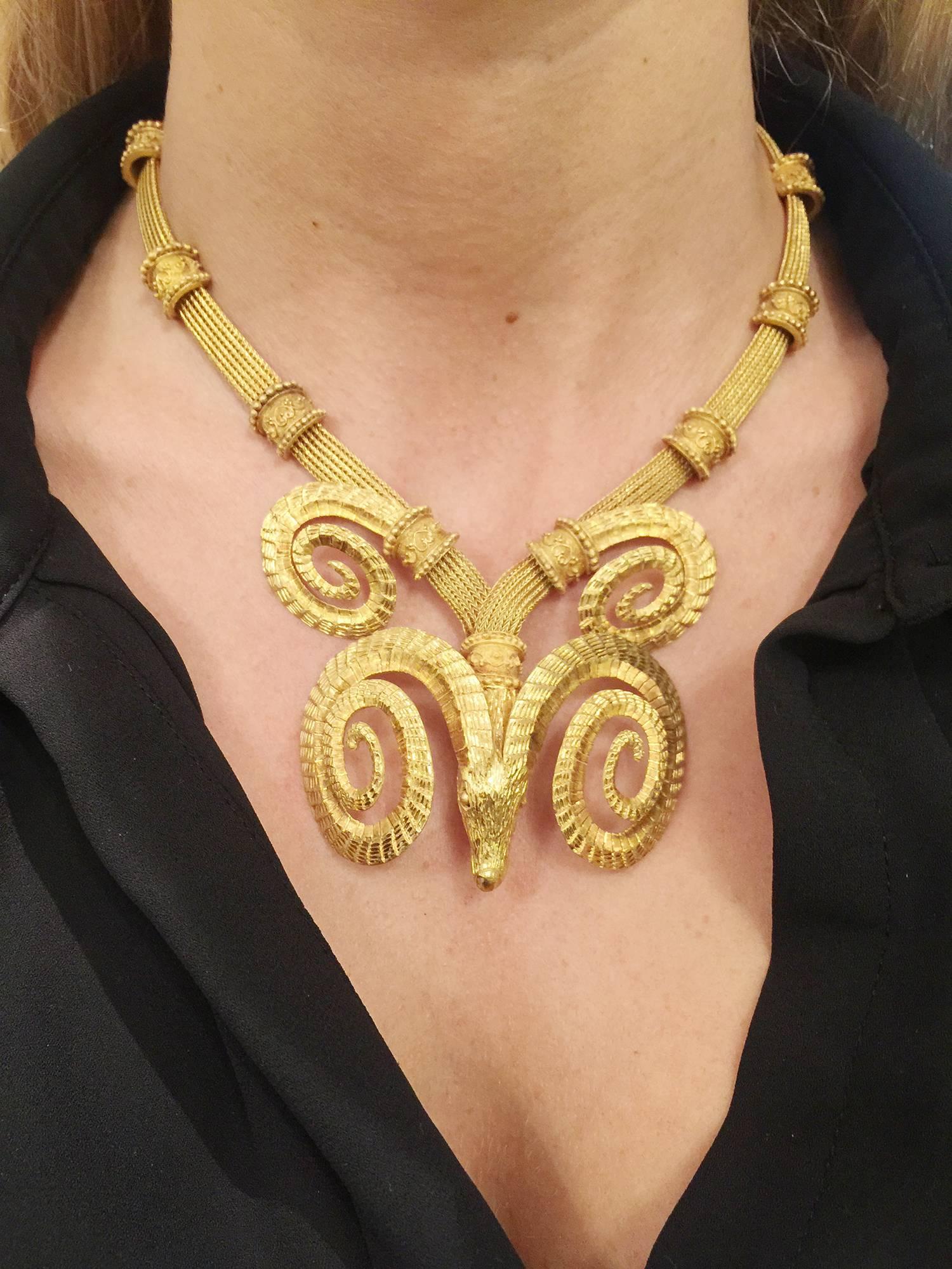 Contemporary Zolotas gold ram's head necklace