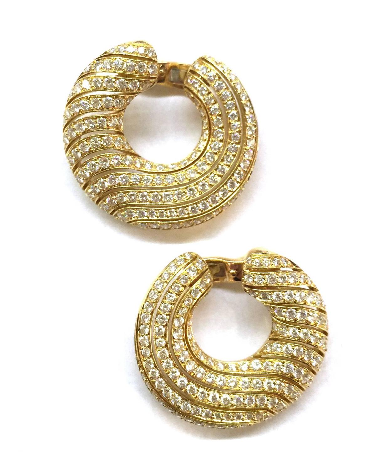 Cartier Diamond Gold Hoop Earrings at 1stdibs