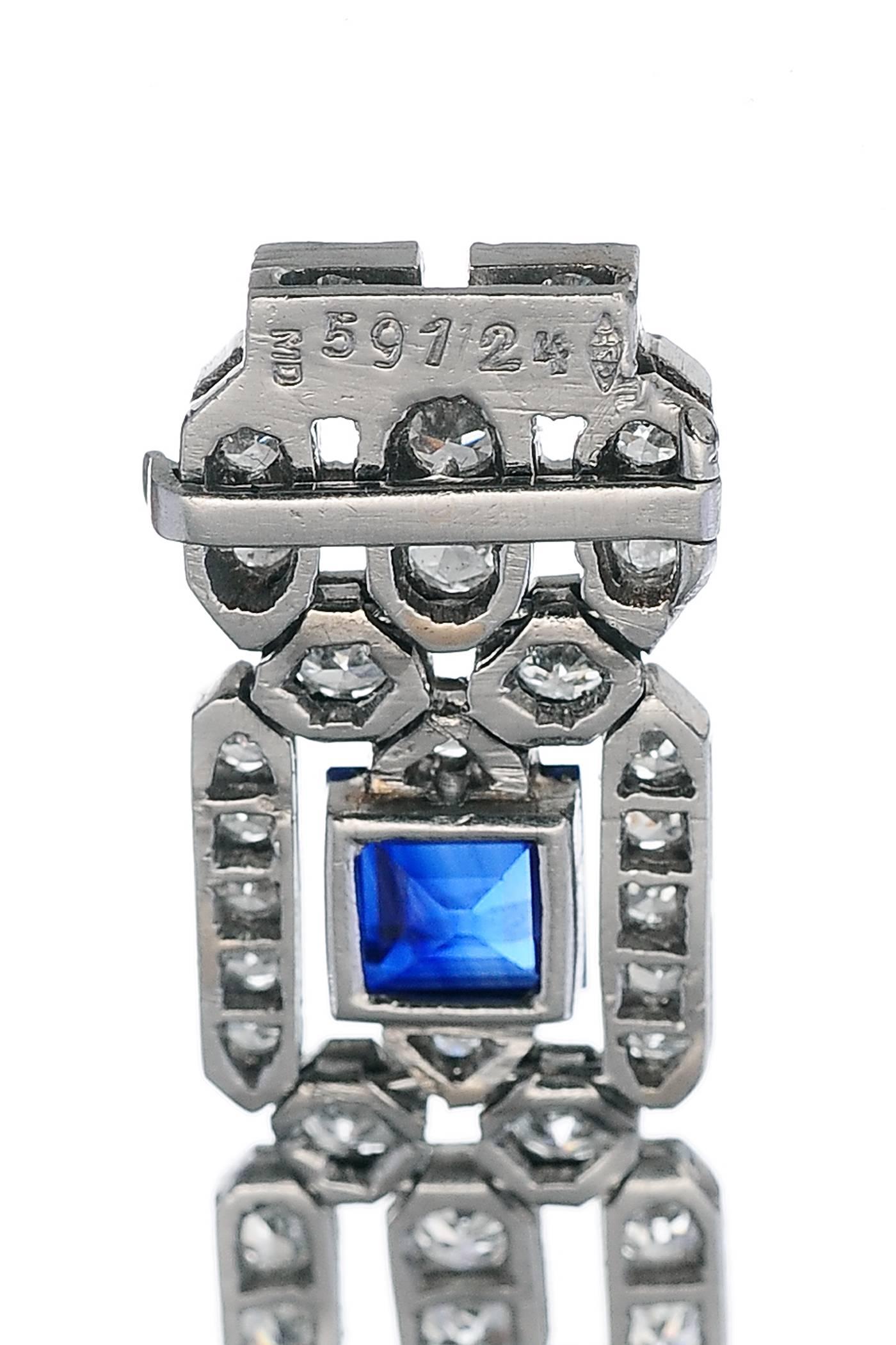 Art Deco Sapphire Diamond Platinum Bracelet In Excellent Condition In Paris, IDF