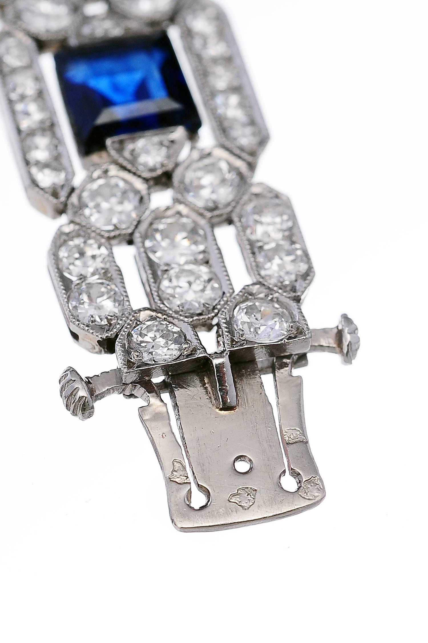 Women's or Men's Art Deco Sapphire Diamond Platinum Bracelet