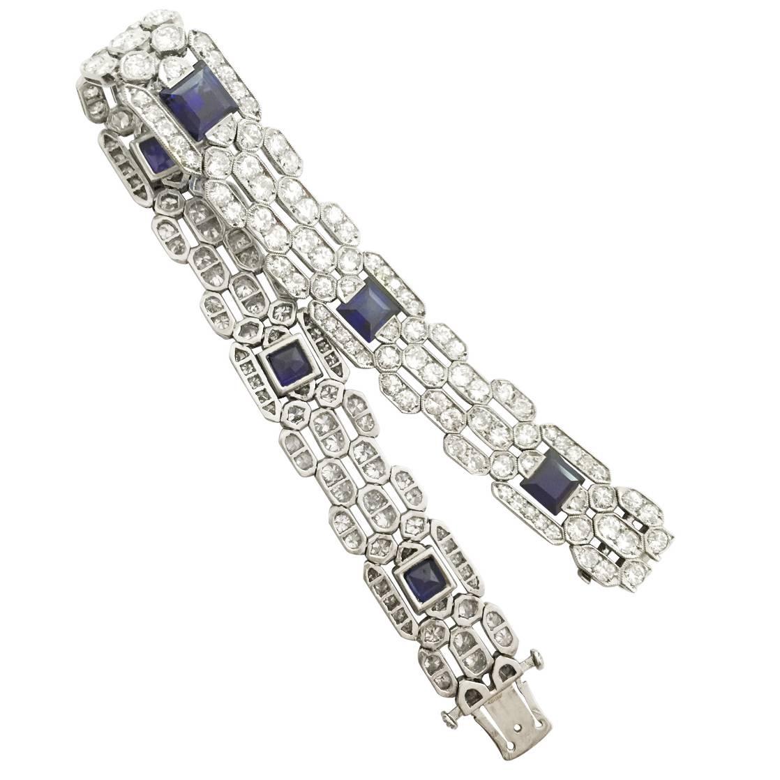 Art Deco Sapphire Diamond Platinum Bracelet 1