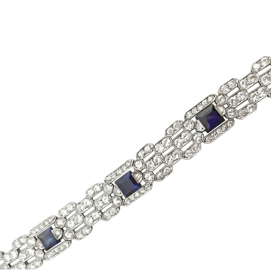 Art Deco Sapphire Diamond Platinum Bracelet 2