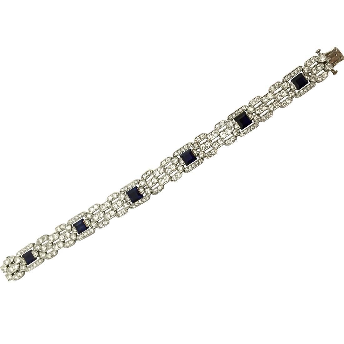 Art Deco Sapphire Diamond Platinum Bracelet 3