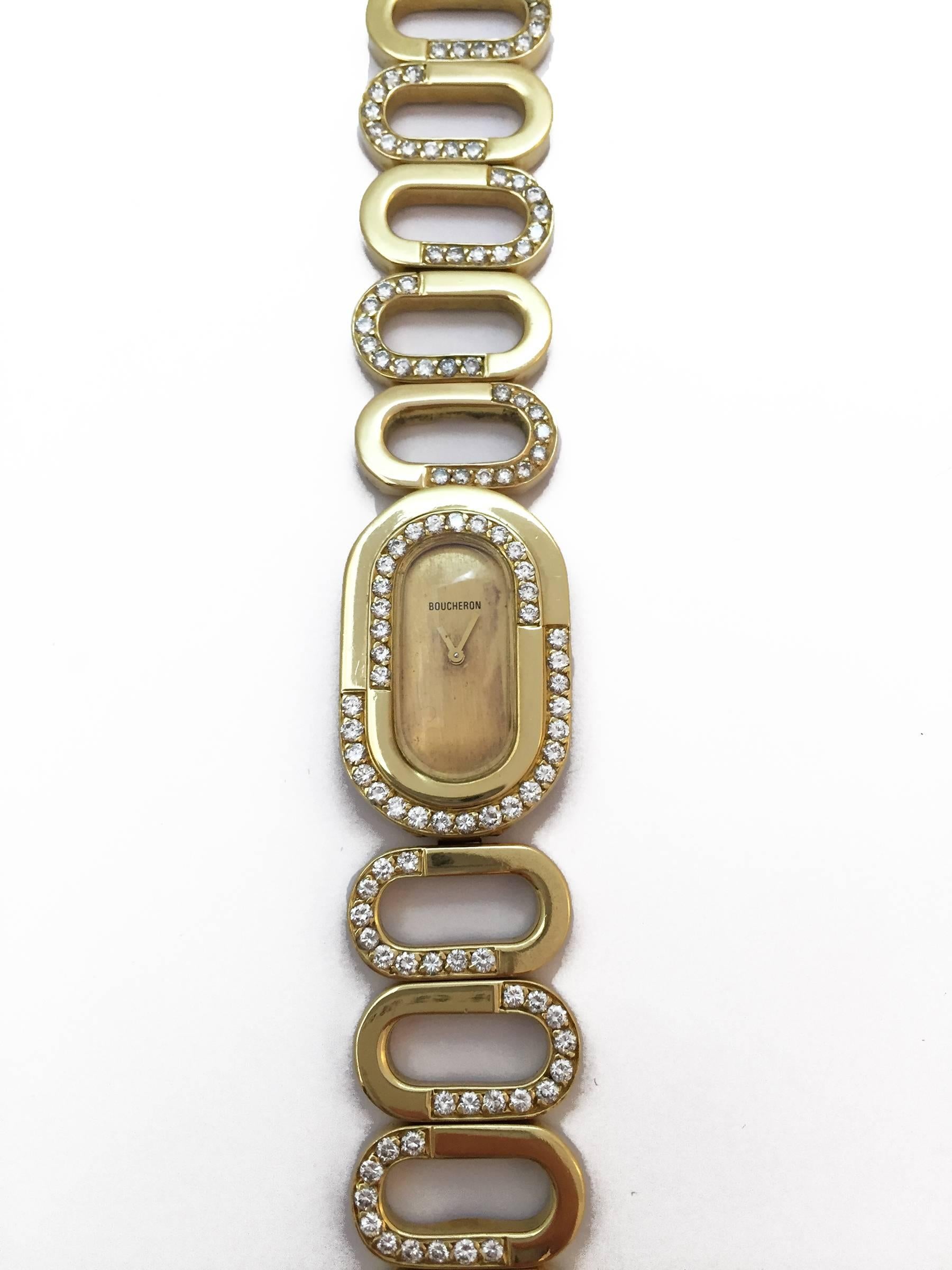 Boucheron Lady's Yellow Gold and Diamond Bracelet Watch circa 1970s In Excellent Condition In Paris, IDF