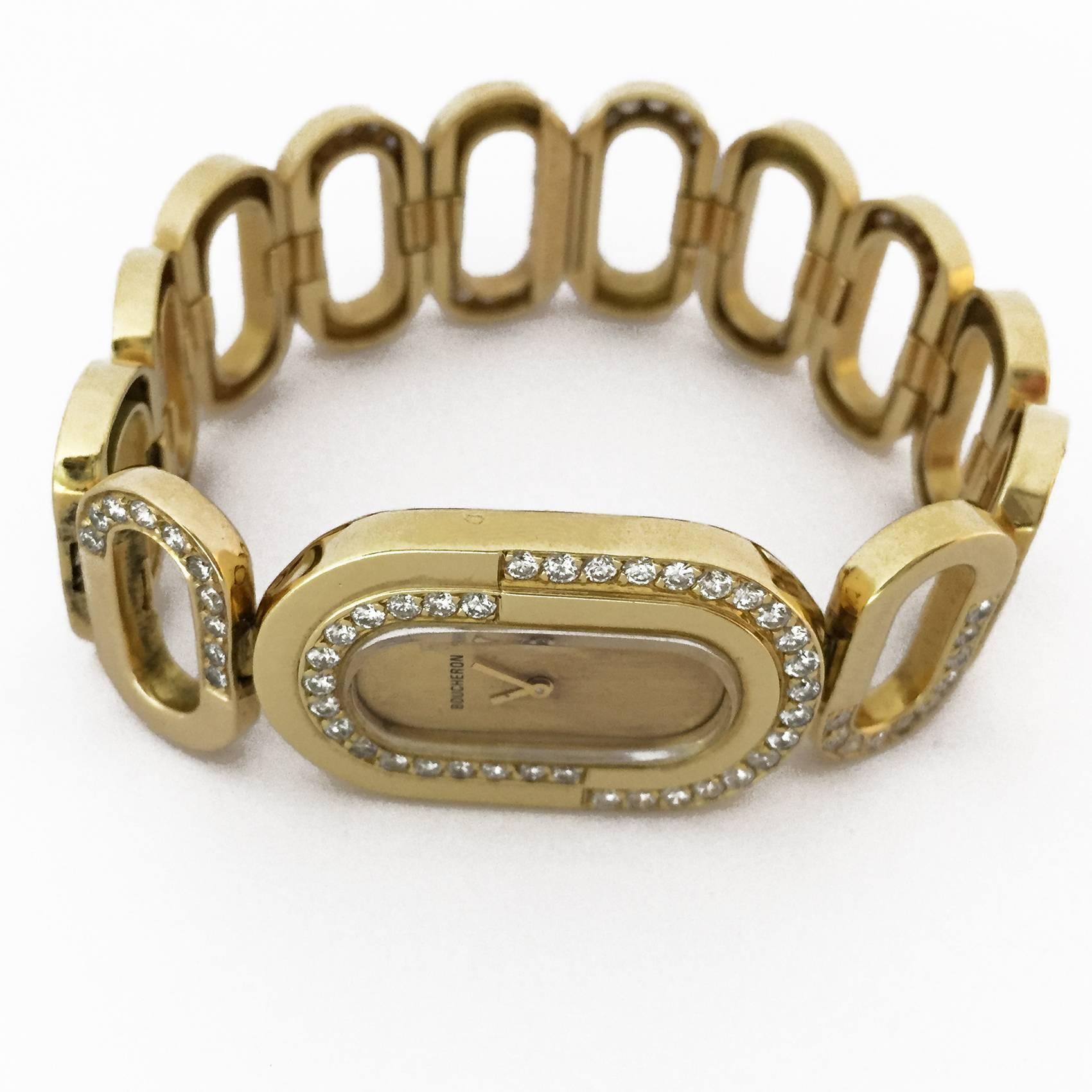 Women's Boucheron Lady's Yellow Gold and Diamond Bracelet Watch circa 1970s