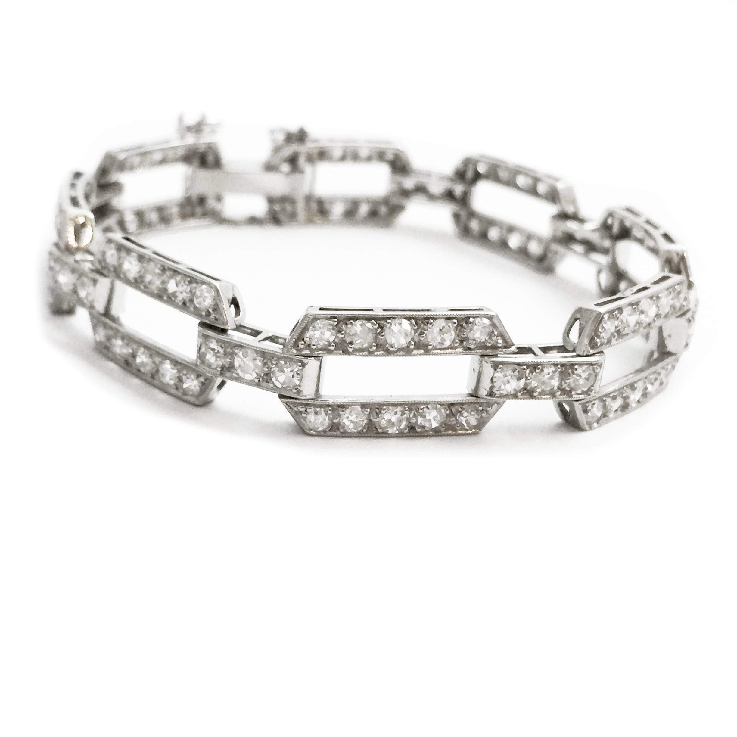 Art Deco Diamond Platinum Link Bracelet In Good Condition In Paris, IDF