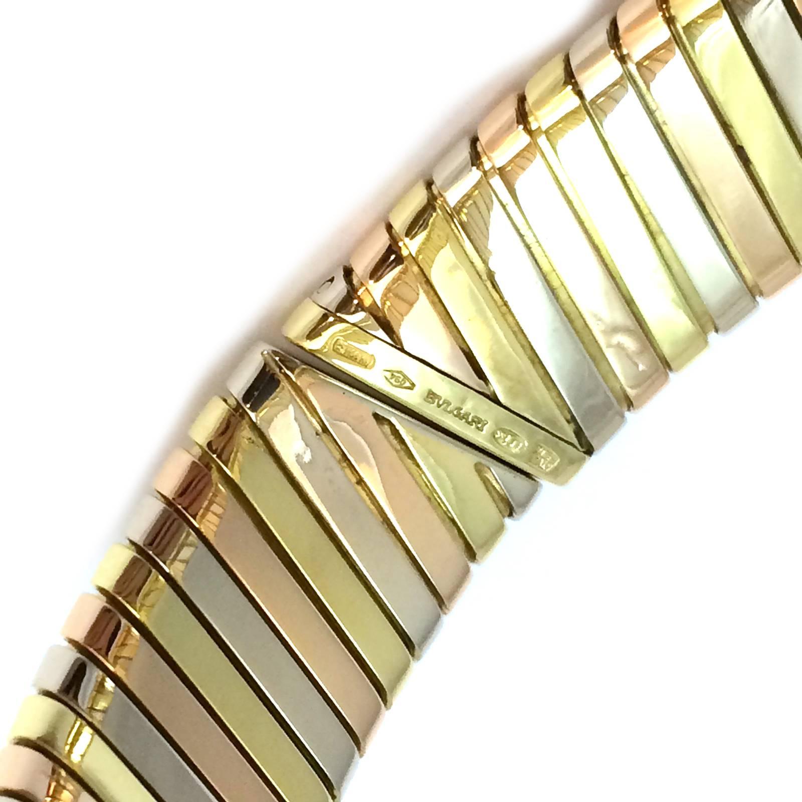 Bulgari Tubogas Drei-Farben-Gold-Armband. (Zeitgenössisch)