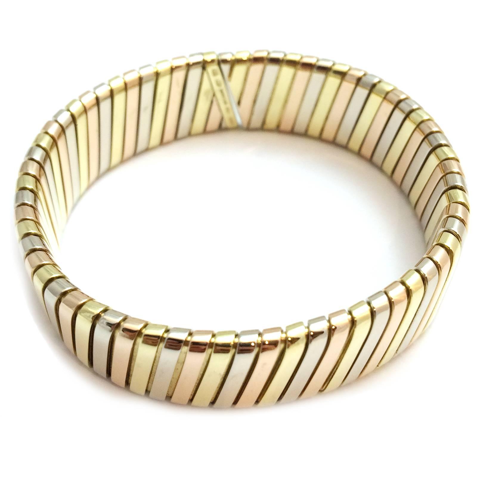 Bulgari Tubogas Drei-Farben-Gold-Armband. im Zustand „Hervorragend“ in Paris, IDF