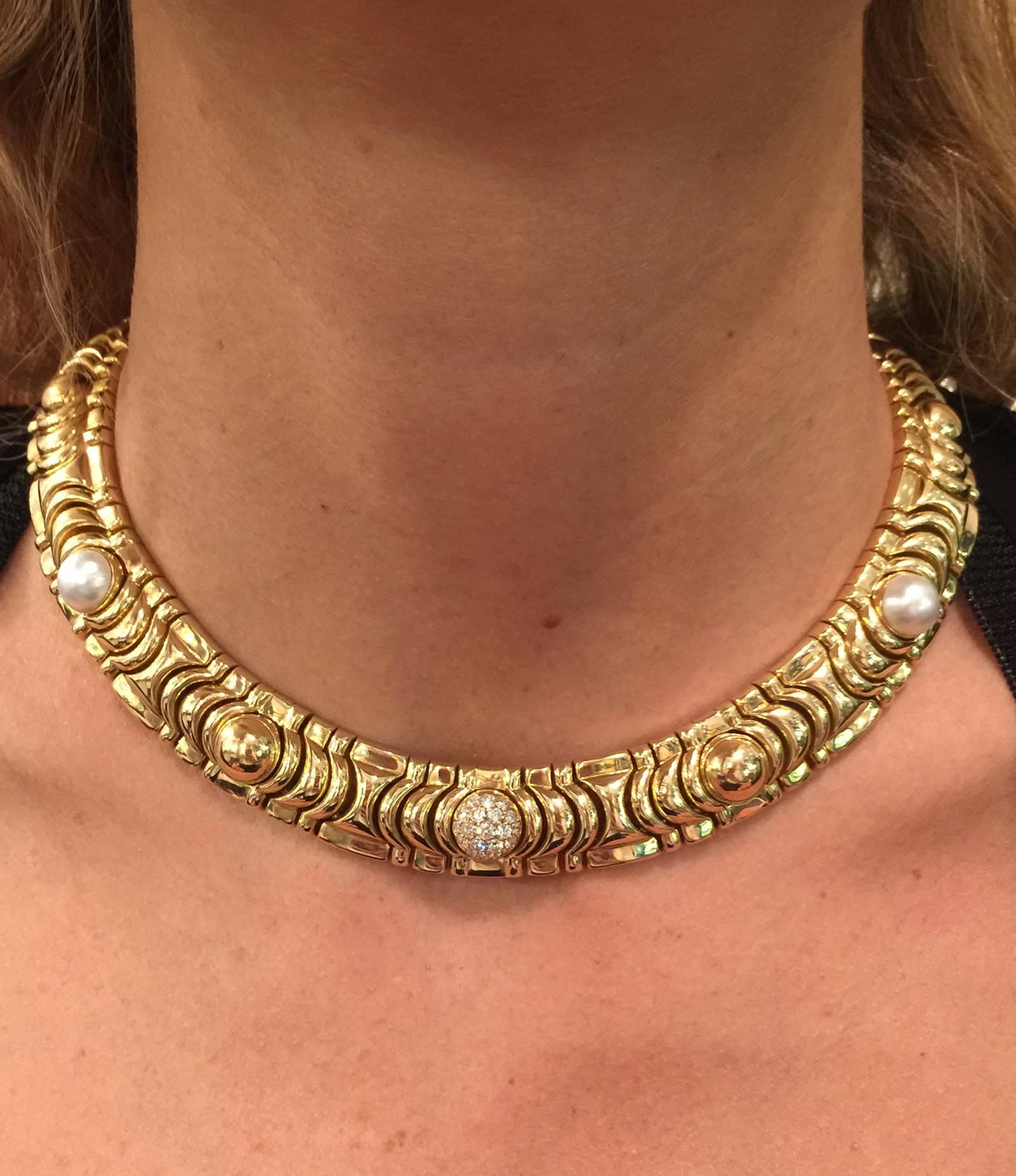 Women's 1990s Piaget Gold Necklace Enhanced with 19 Half Decorative Beads