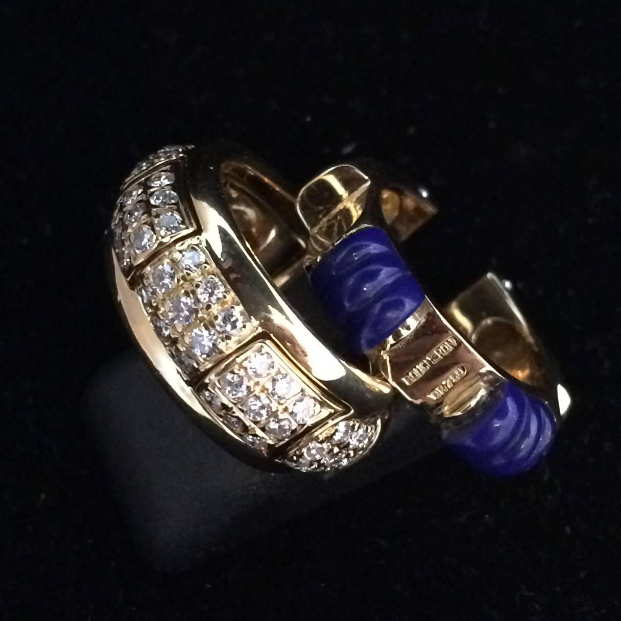 Contemporary Yellow Gold Interchangeable Boucheron Ring, Diamonds and Lapis Lazuli For Sale