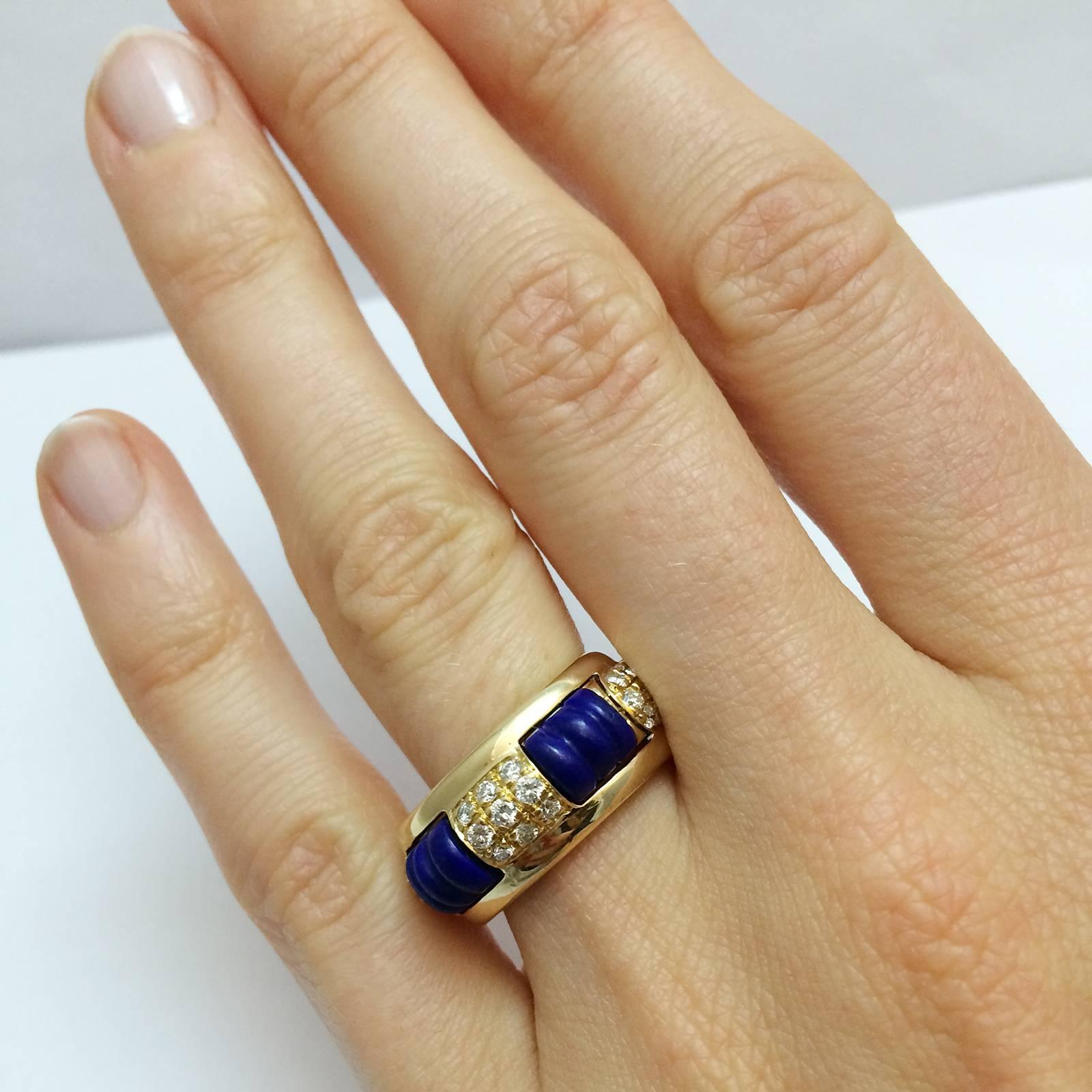 Women's or Men's Yellow Gold Interchangeable Boucheron Ring, Diamonds and Lapis Lazuli For Sale