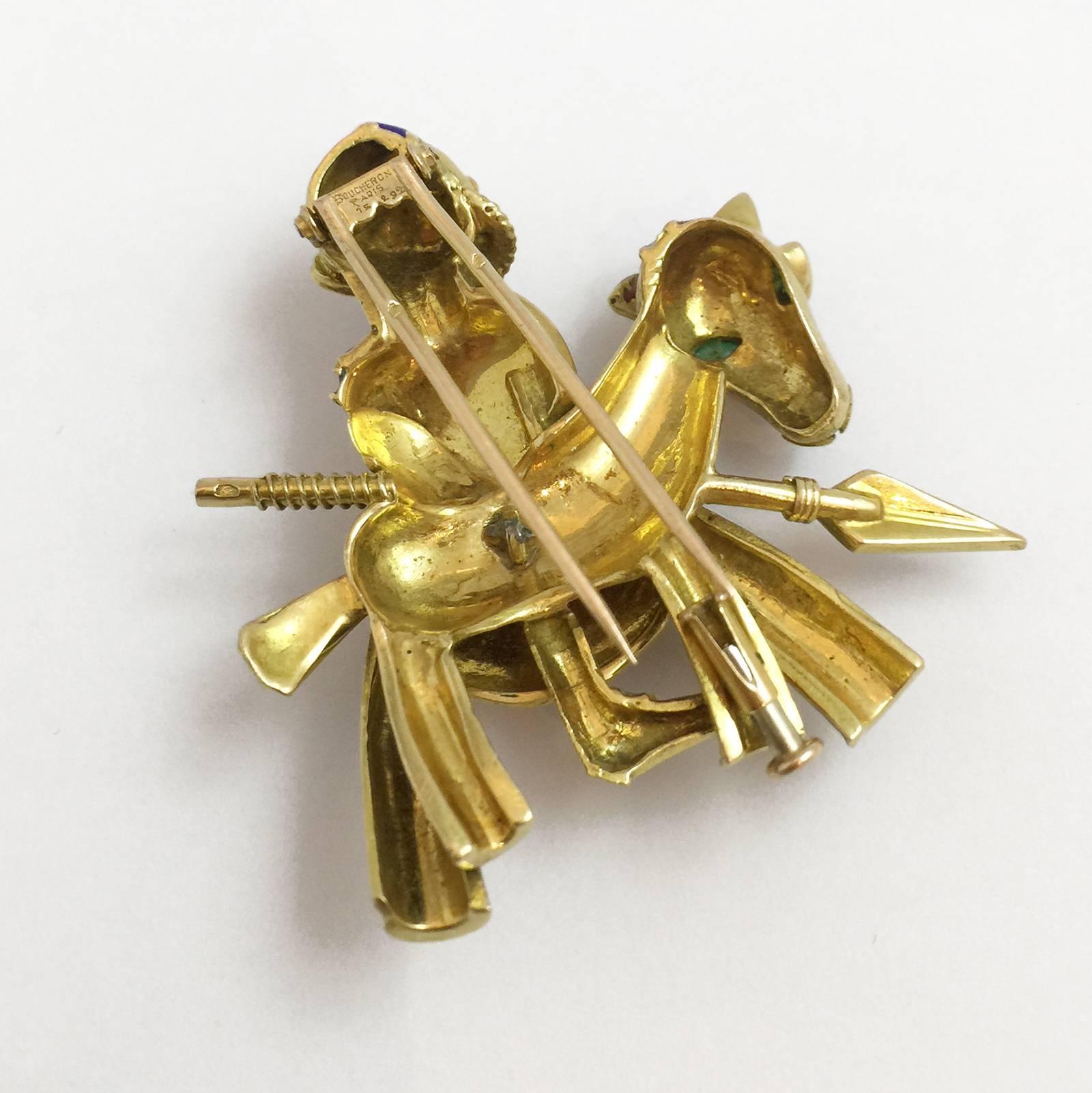 Modernist Boucheron gem set enamel gold African Warrior Pin
