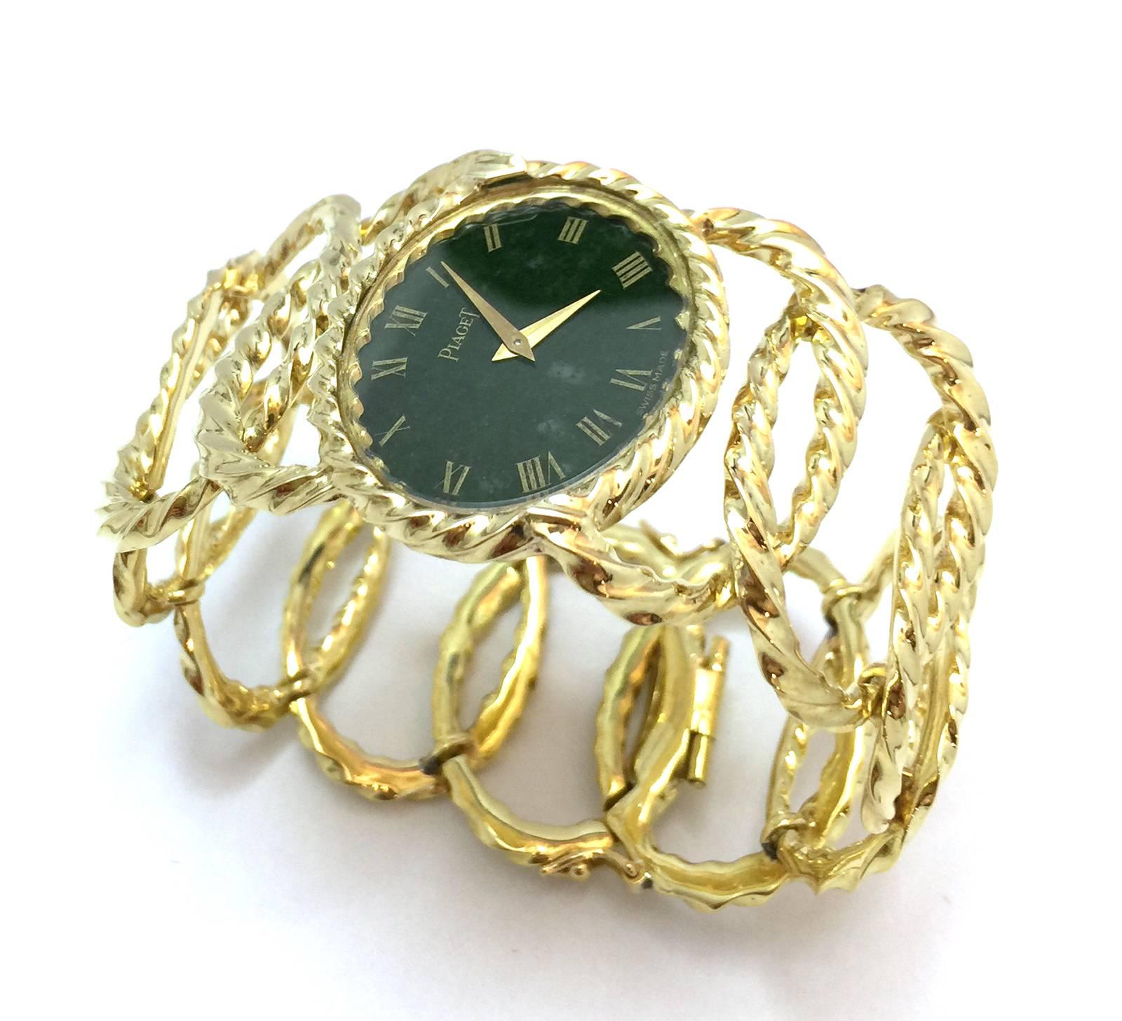 Piaget  Yellow gold nephrite dial 1970's wristwatch In Excellent Condition In Paris, IDF
