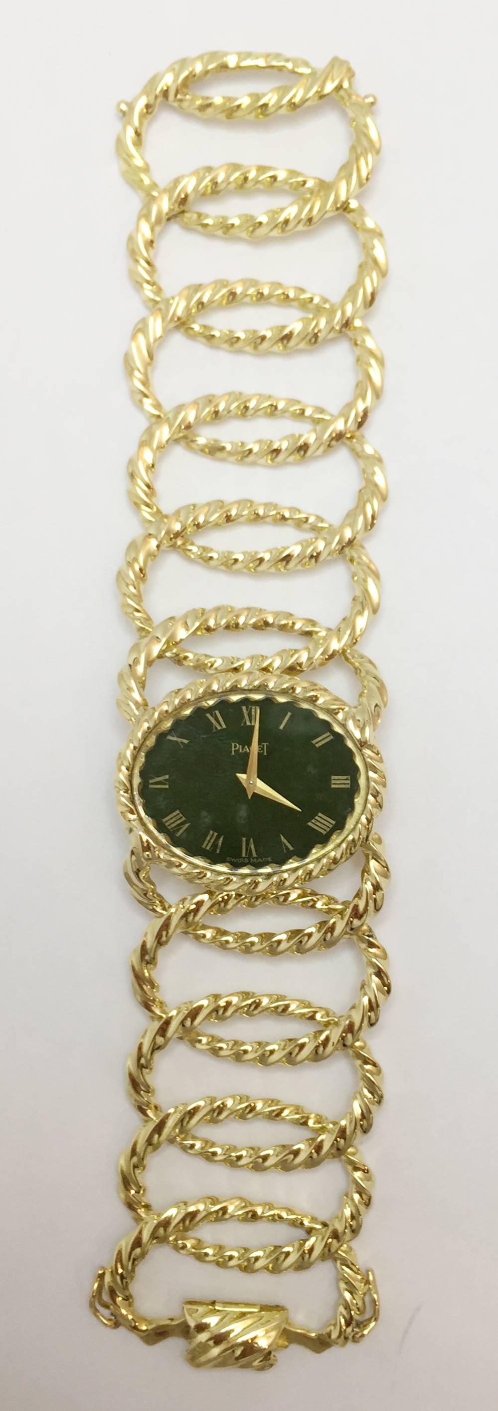 Piaget  Yellow gold nephrite dial 1970's wristwatch 1
