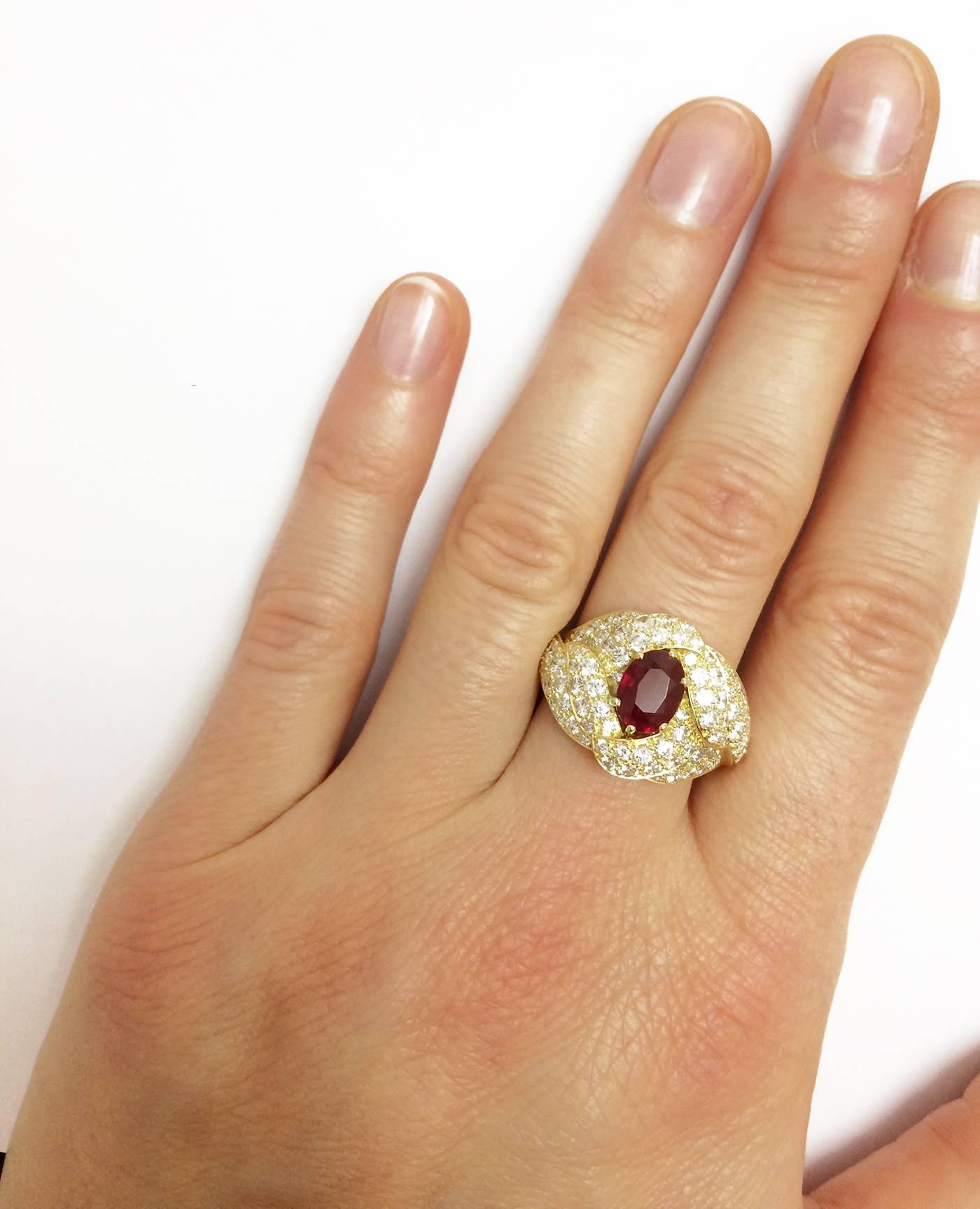 Contemporary Boucheron Oval Ruby Diamond Gold Ring