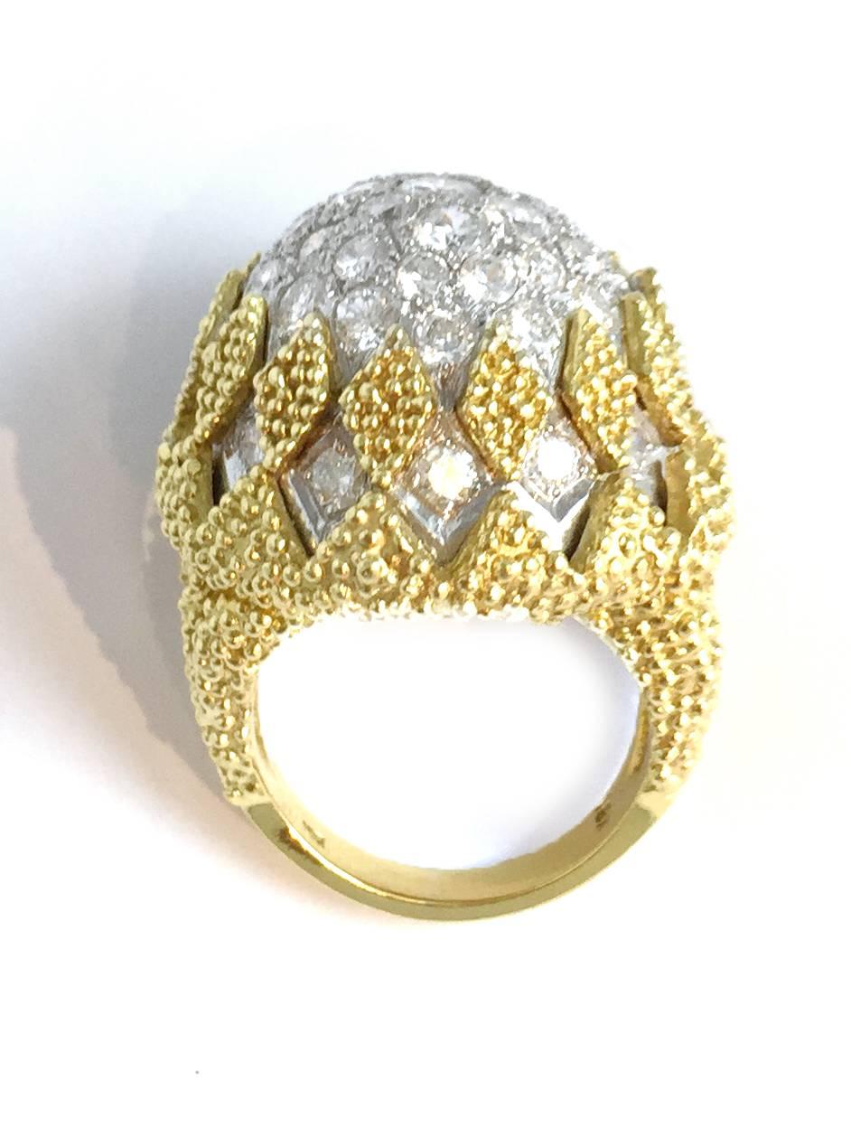 Contemporary 1960s Diamond Gold Platinum Domed Cocktail Ring