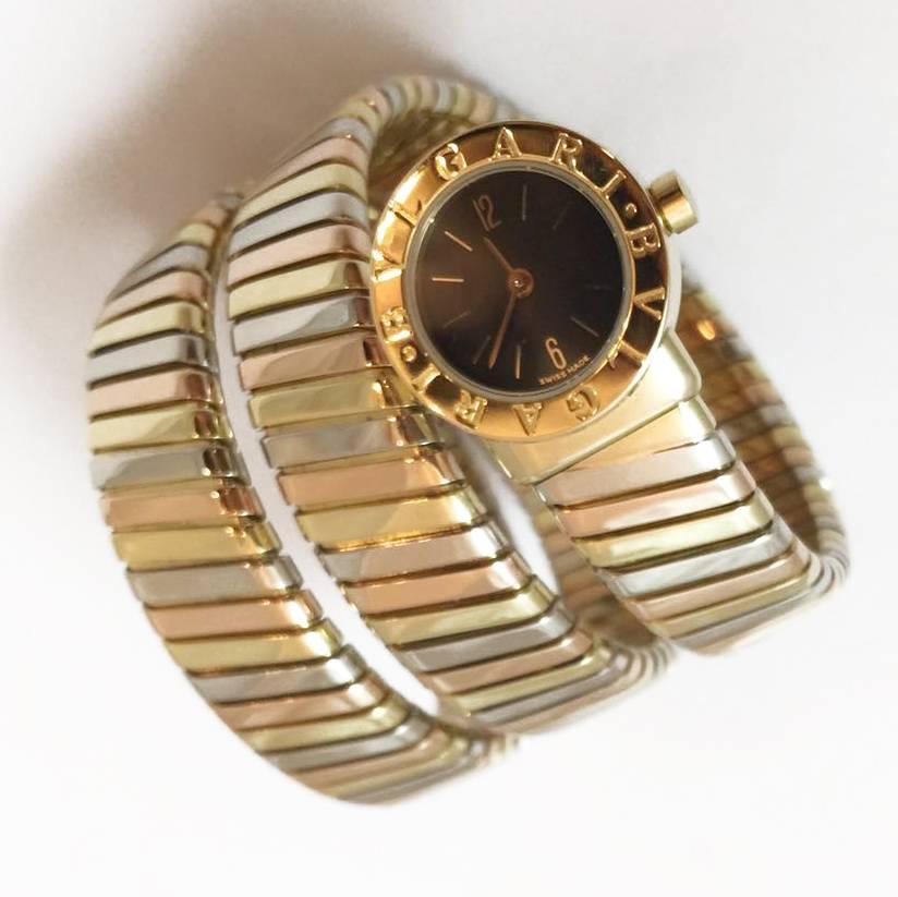 Bulgari Ladies Three Color Gold Serpenti Tubogas Quartz Wristwatch In Excellent Condition In Paris, IDF
