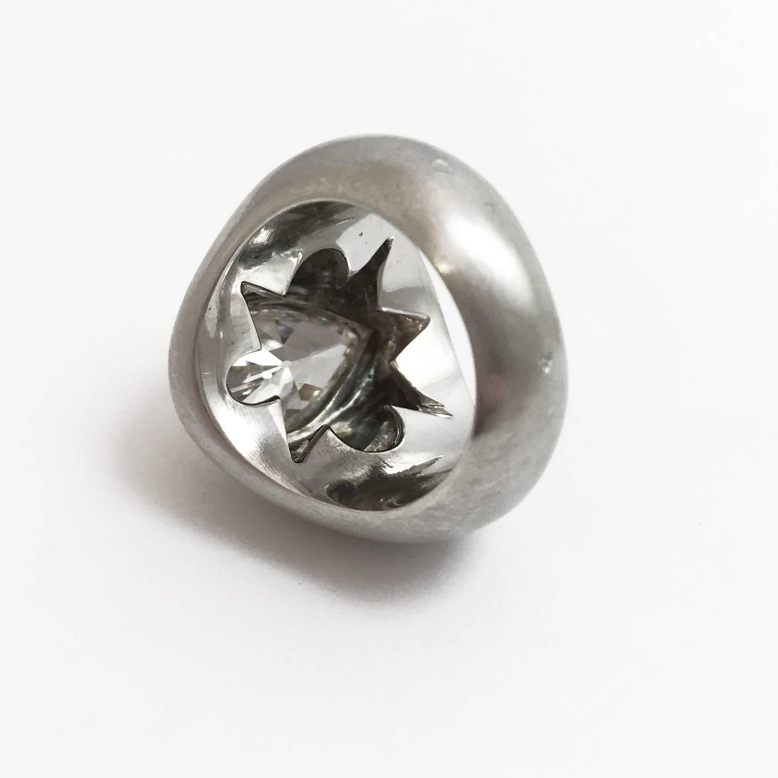 Contemporary 3.78 carat pear shaped diamond satin-finish white gold ring