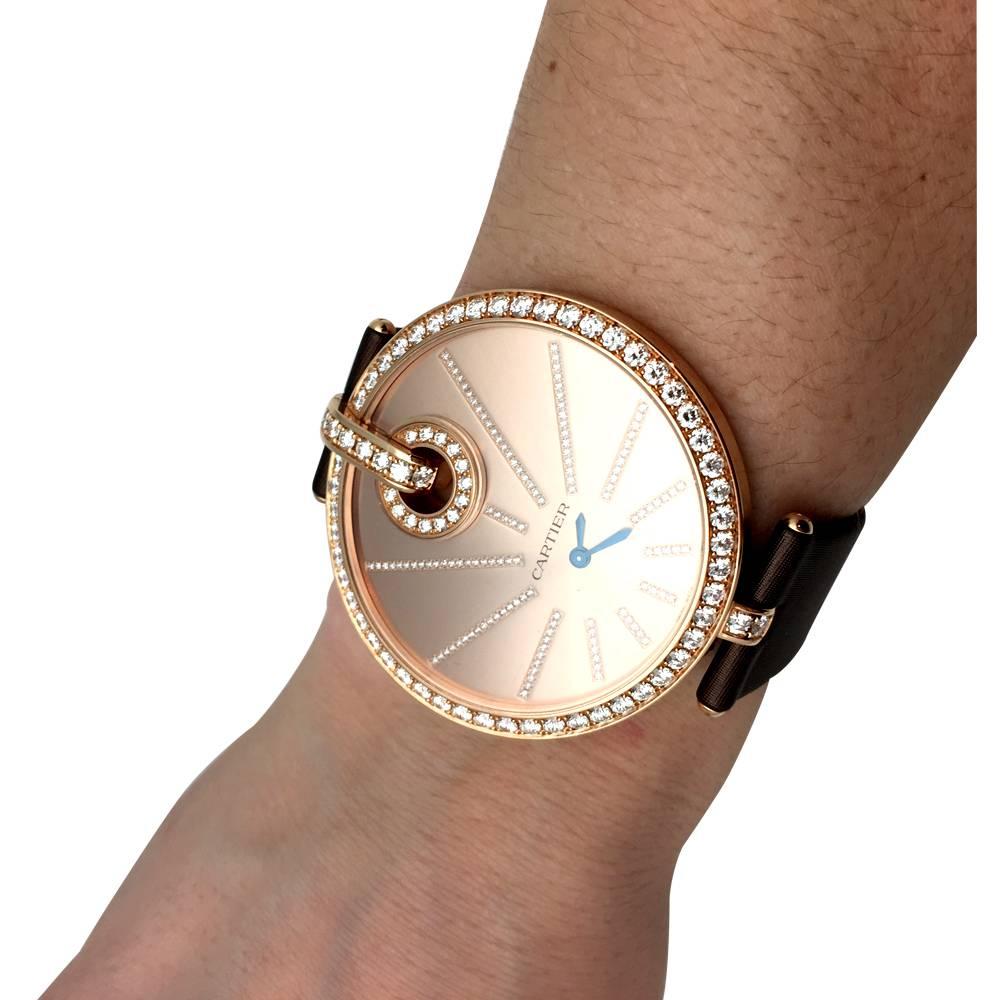 Contemporary Cartier Pink Gold Diamond Captive XL Collection Quartz Wristwatch  