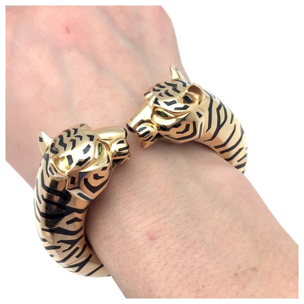 Women's or Men's Cartier yellow Gold Bangle Bracelet Gengis Khan Tiger collection.