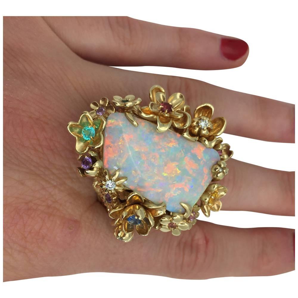 Contemporary Dior Opal Diamond Gems Gold Ring